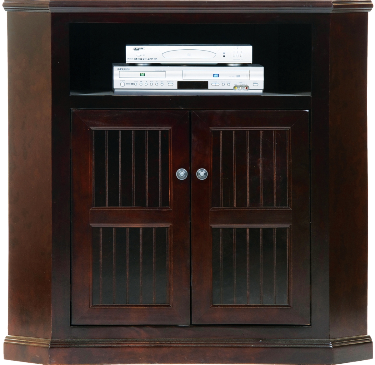 36 in. Poplar Tall Corner TV Stand with 2 Bead Board Doors, Grey