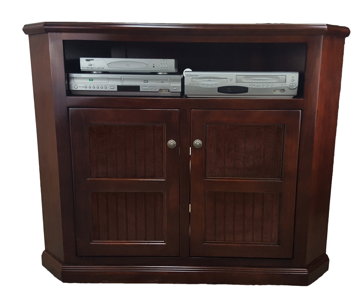 Poplar Tall Corner TV Stand with 2 Bead Board Doors, Aquamarine