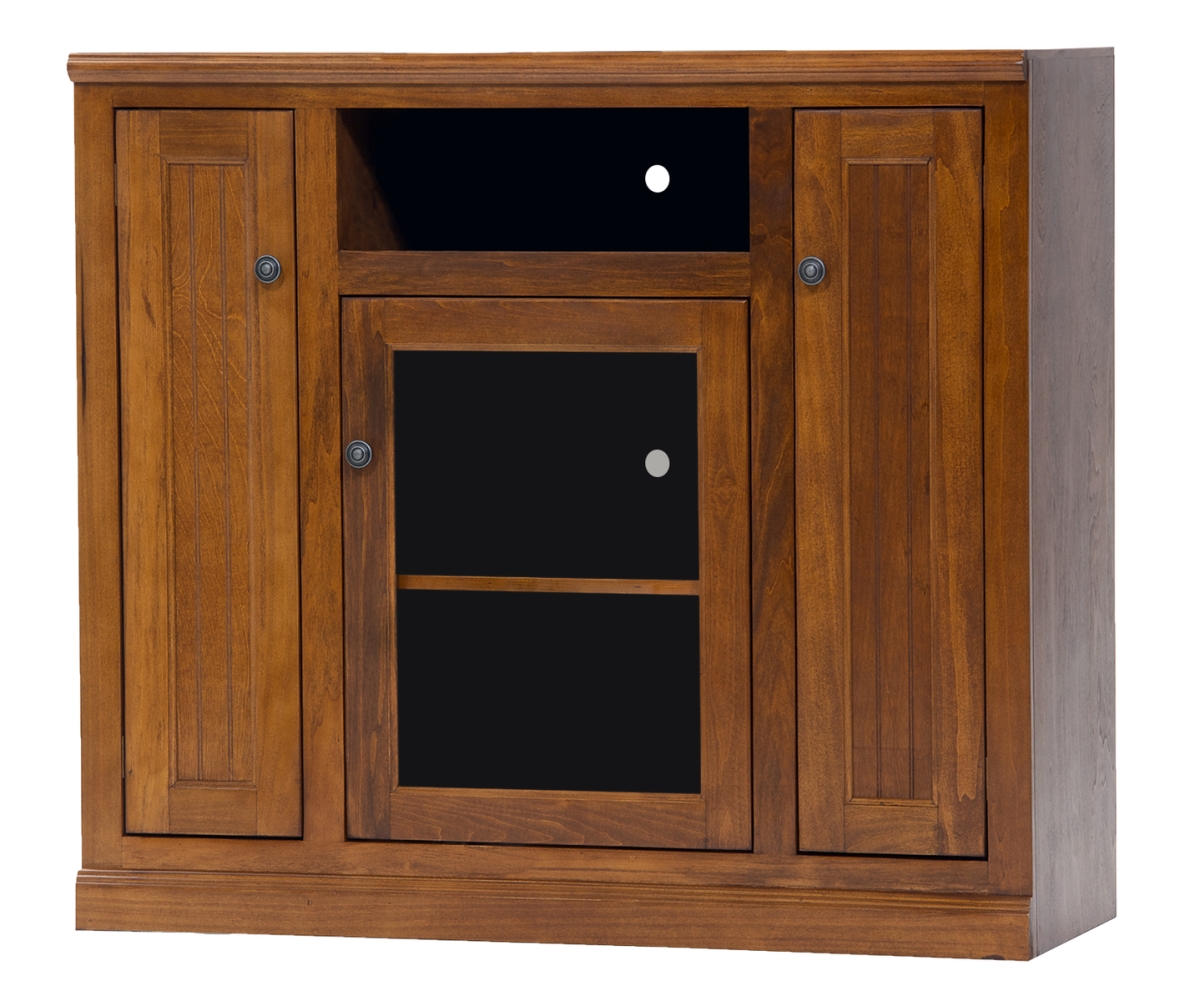 Poplar Tall TV Stand with 2 Bead Board Doors, Dark Blue
