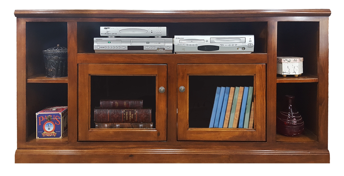 66 in. Poplar TV Stand with Bookcase Sides, Concord Cherry