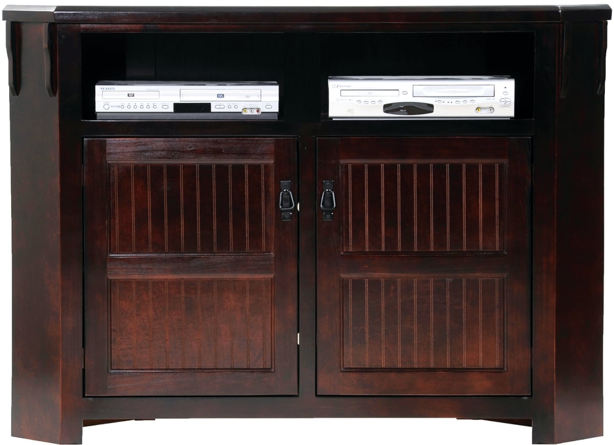 41 in. Poplar Tall Corner TV Stand with 2 Bead Board Doors, Soft White