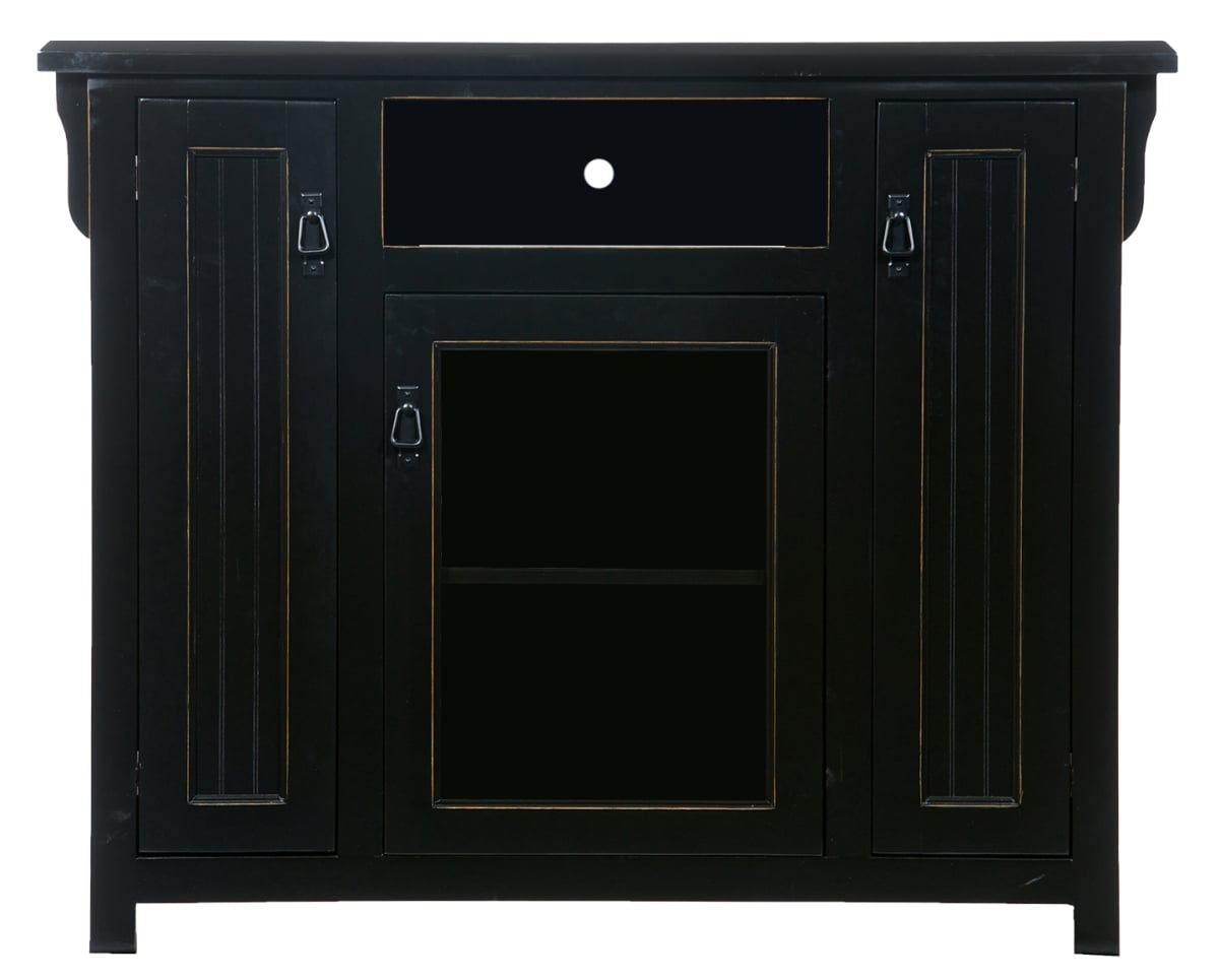 Poplar Tall TV Stand with 2 Bead Board Doors, Greystone