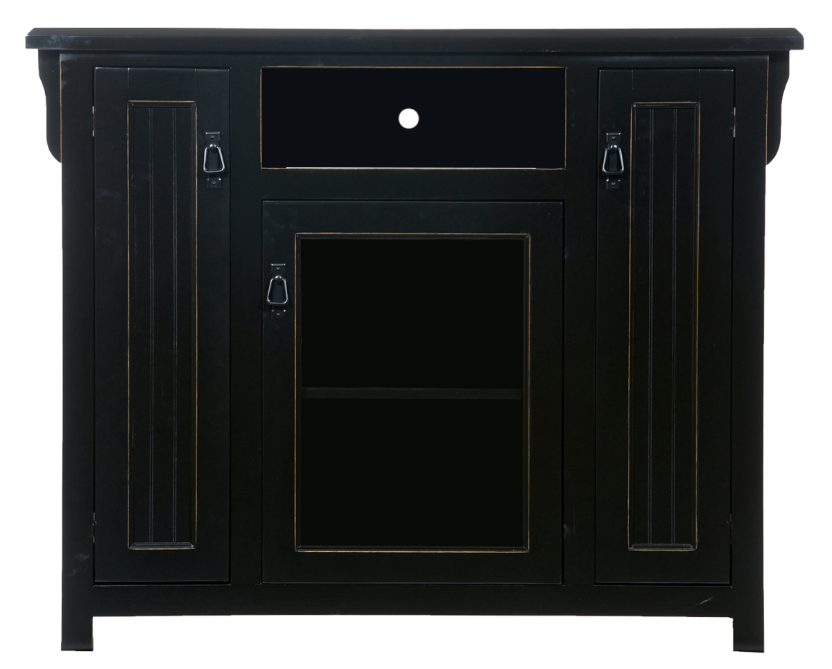 Poplar Tall TV Stand with 2 Bead Board Doors, Bright White