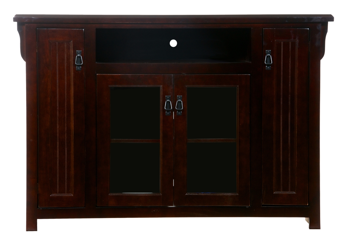 Poplar Tall TV Stand with 2 Glass Panel, Caribbean Rum