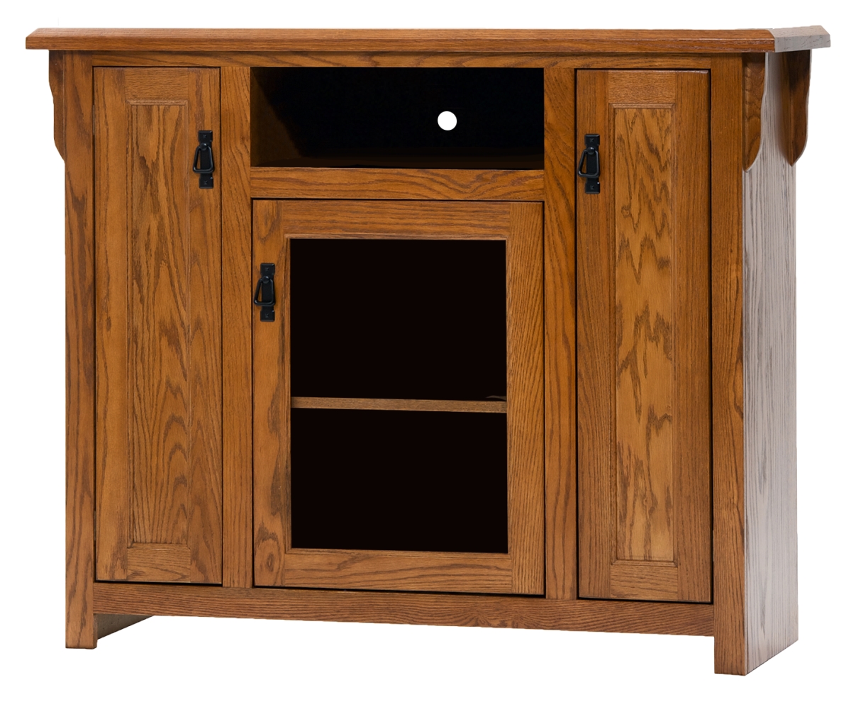 Oak Tall TV Stand with 2 Flat Panel Doors, Dark