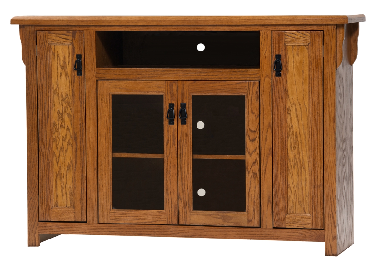 Oak Tall TV Stand with 2 Flat Panel Doors, Classic Bourbon