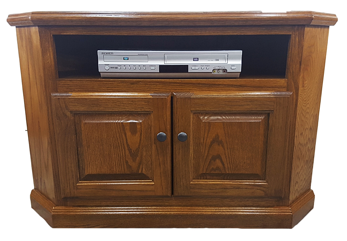 41 in. Oak Corner TV Stand with 2 Raised Panel Doors, Medium