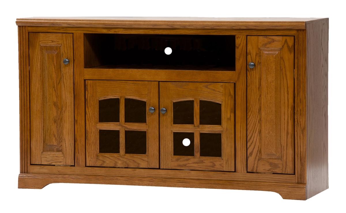Oak TV Stand with 2 Raised Panel Doors, Dark