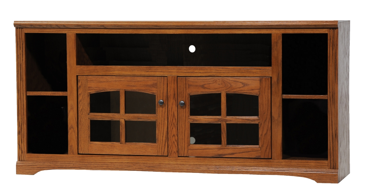 66 in. Oak TV Stand with Bookcase Sides, Classic Bourbon