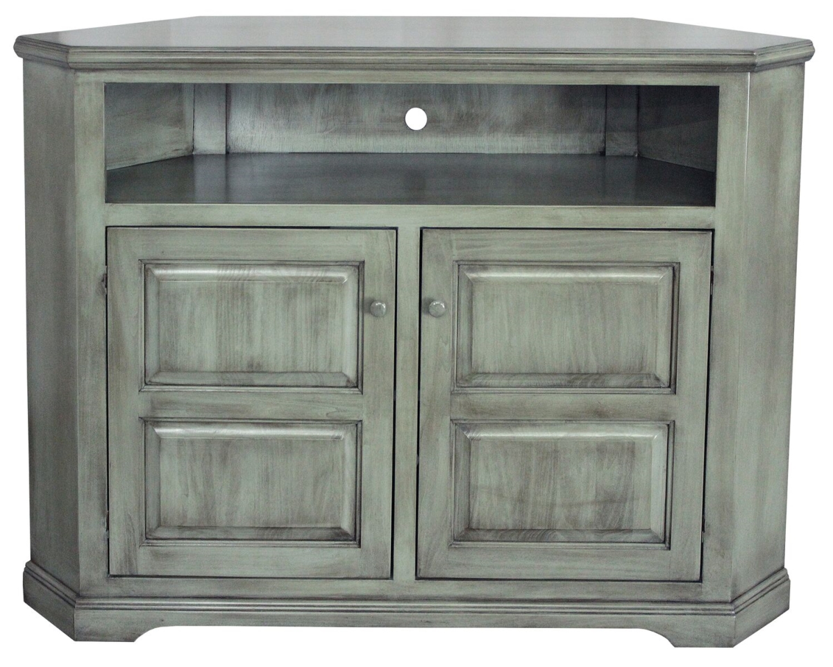 41 in. Poplar Tall Corner TV Stand, Grey