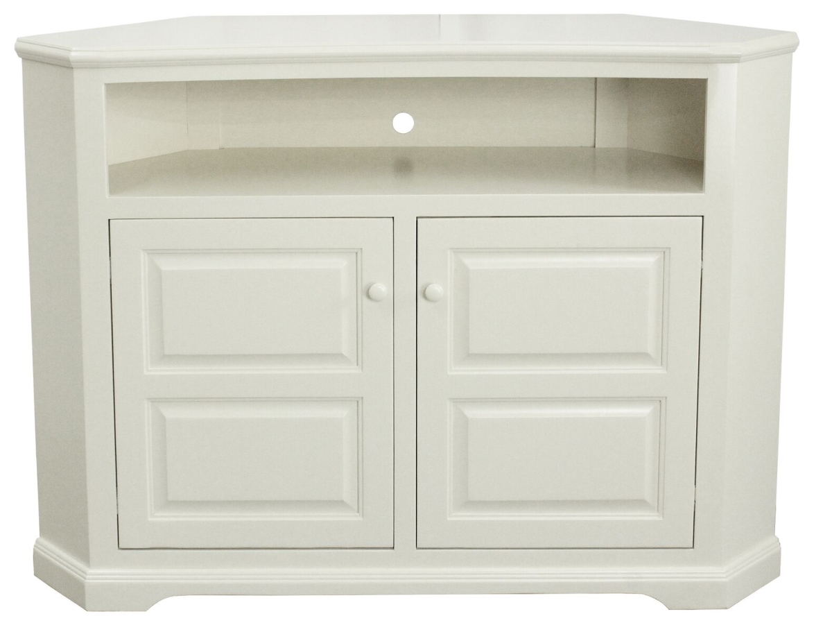 41 in. Poplar Tall Curve Corner TV Stand, Soft White