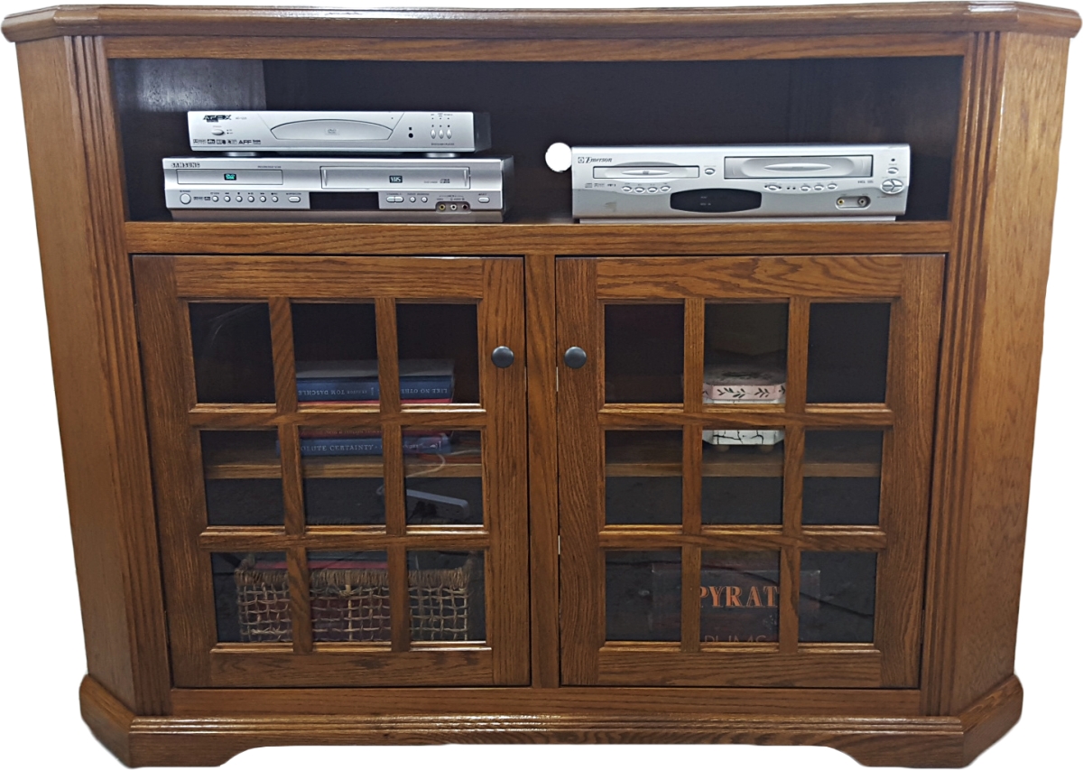 41 in. Oak Tall Curve Corner TV Stand, Classic Bourbon
