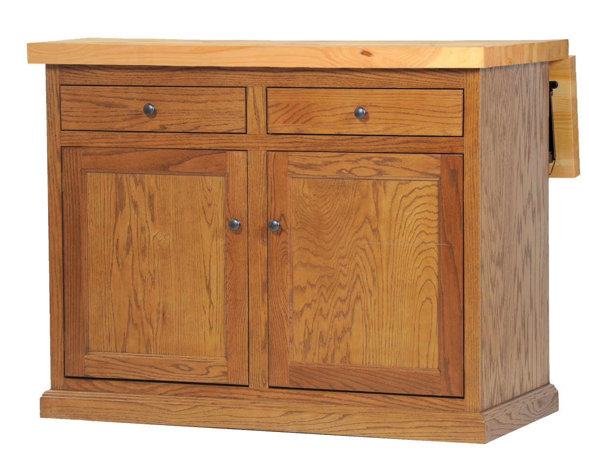 Oak Kitchen Island with Flip-Up Pine Top, Dark