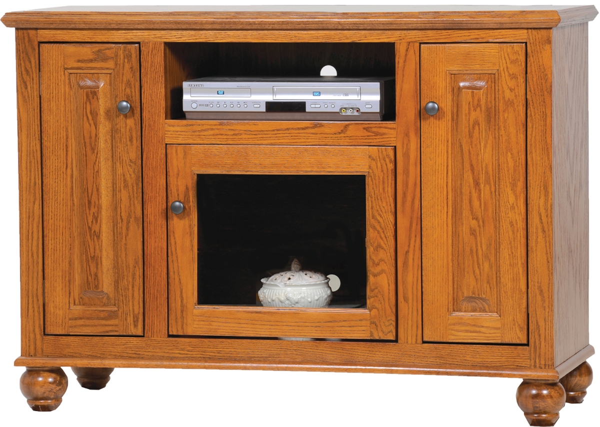 63147MD Oak Deluxe Entertainment Console with 2 Raised Panel Doors, Medium