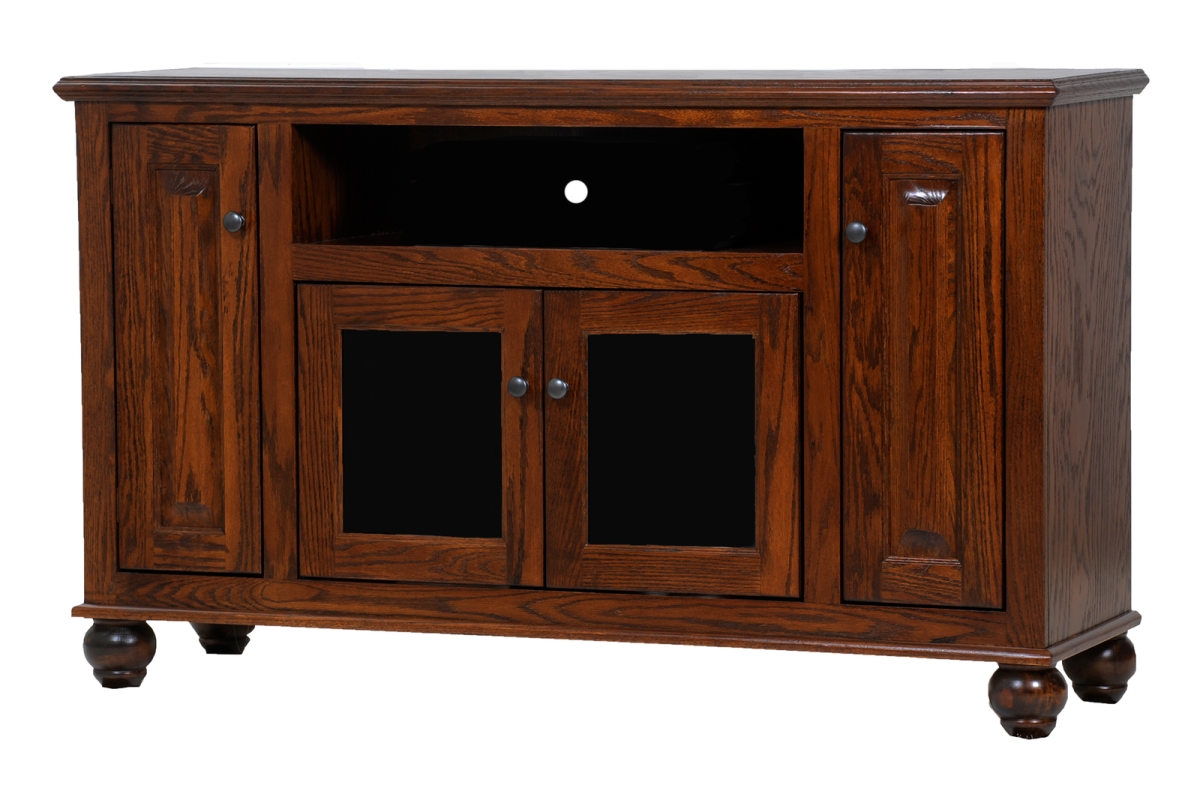 Oak Deluxe Entertainment Console with 2 Fixed Wood Shelves, Light