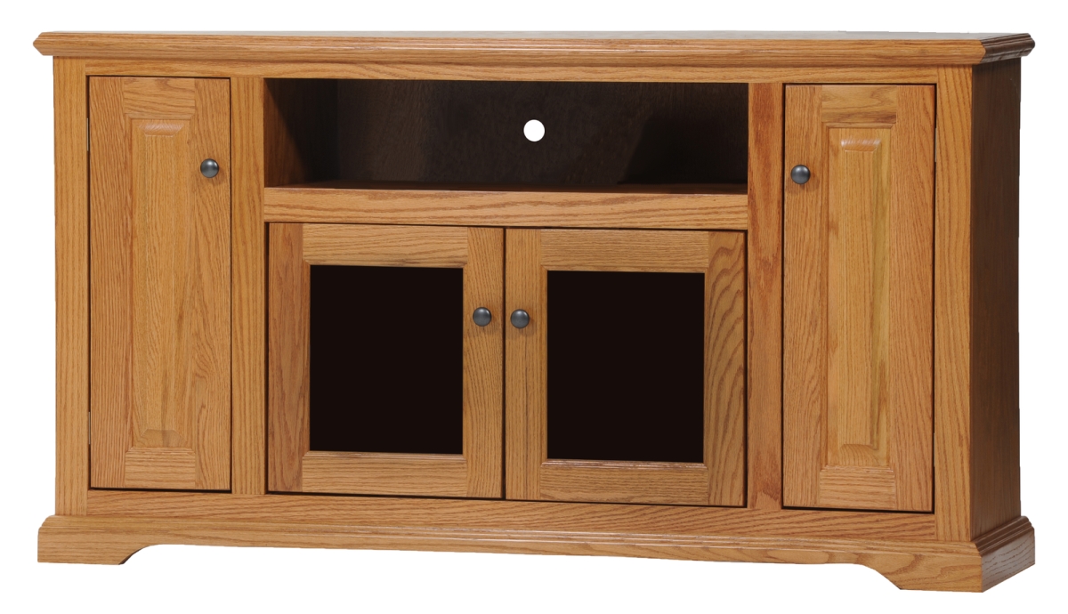 Oak Deluxe Entertainment Console with 2 Glass Panel Doors, Dark