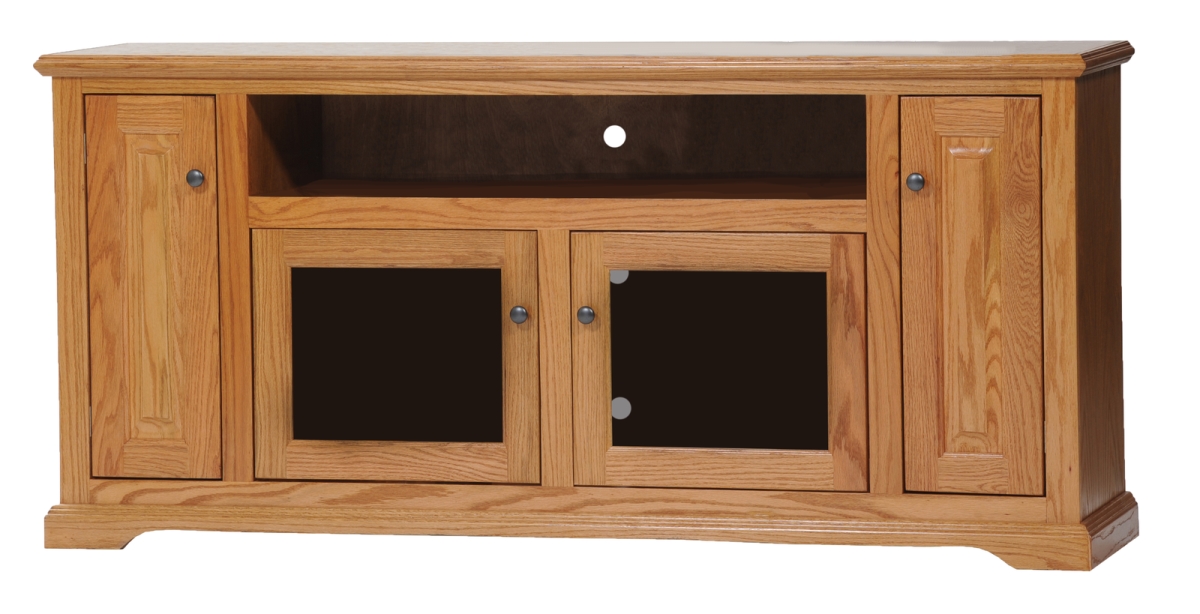 Oak Deluxe Entertainment Console with 2 Fixed Wood Shelves, Dark