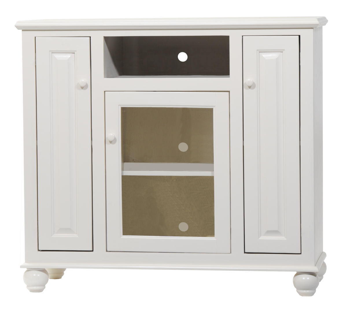 Poplar Tall Deluxe Entertainment Console with 3 Fixed Wood Shelves, Yellow