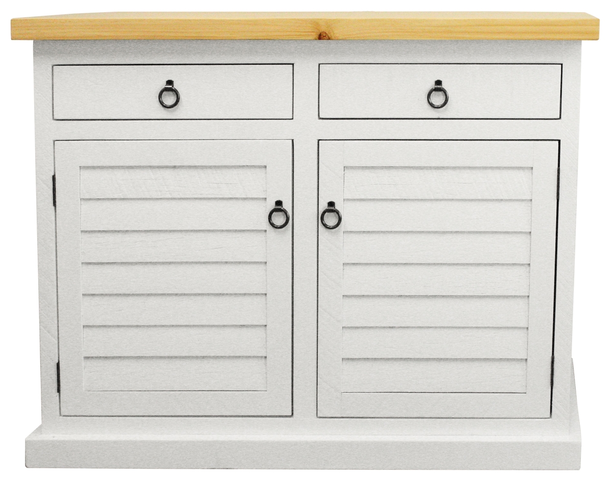 Rustic Shutter Door Kitchen Island in Bright White with Pine Top