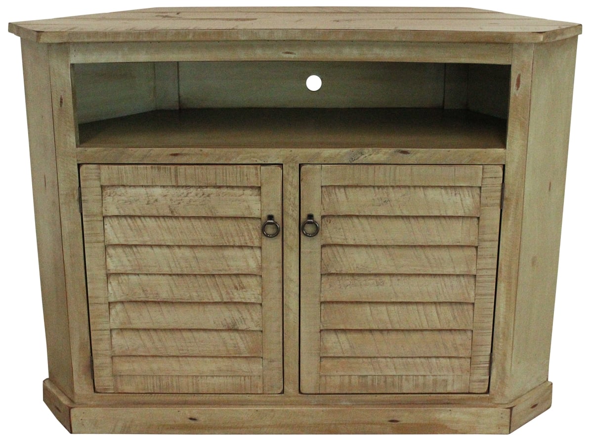 Rustic Tall Curve Corner Shutter TV Cart in Rustic Green