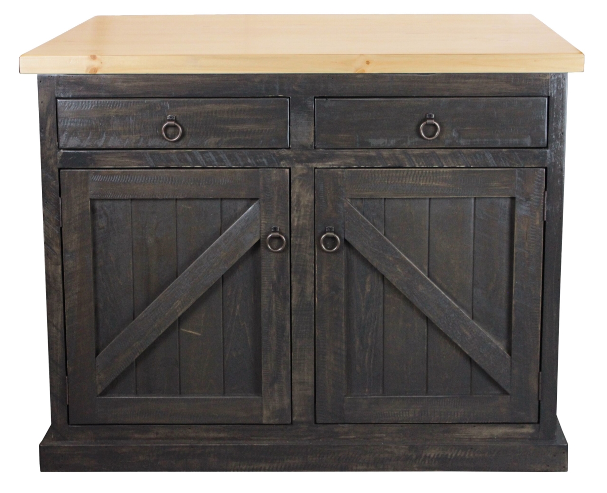 Rustic Kitchen Island with Flip-Up Pine Top, Dark Blue