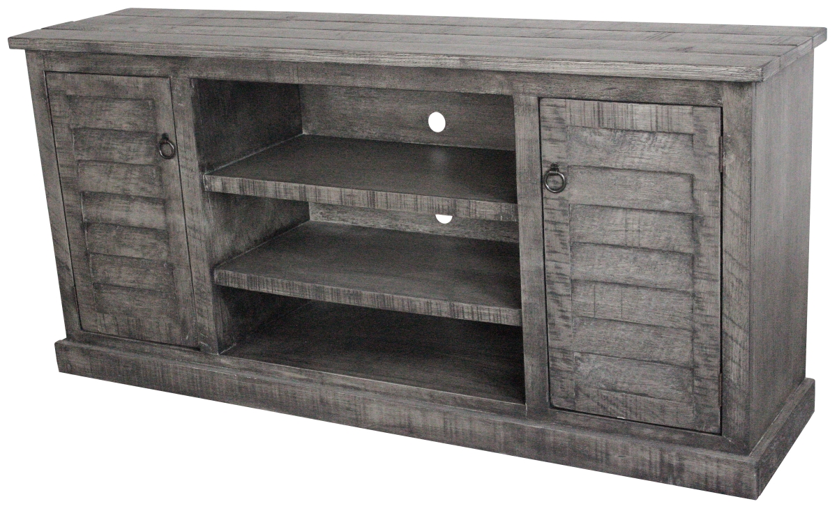 Rustic 68 in. Provincial Shutter TV Stand in Rustic Barnwood