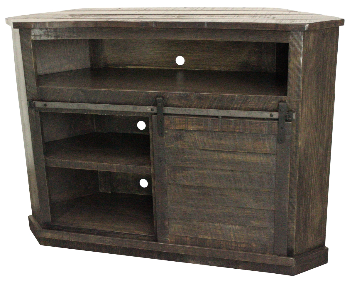 35743RDB Rustic Tall Bower Shutter Corner TV Cart in Rustic Dark Blue