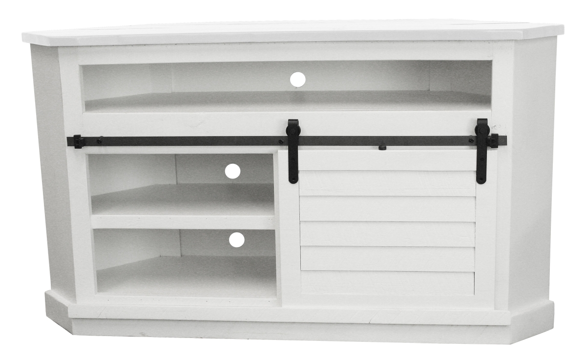 Rustic Bower Shutter Corner TV Cart in Bright White