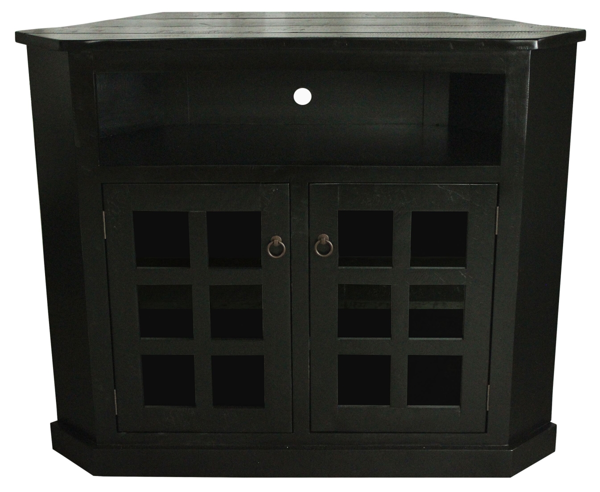 Rustic Tall Curve Corner TV Stand, Antique Black