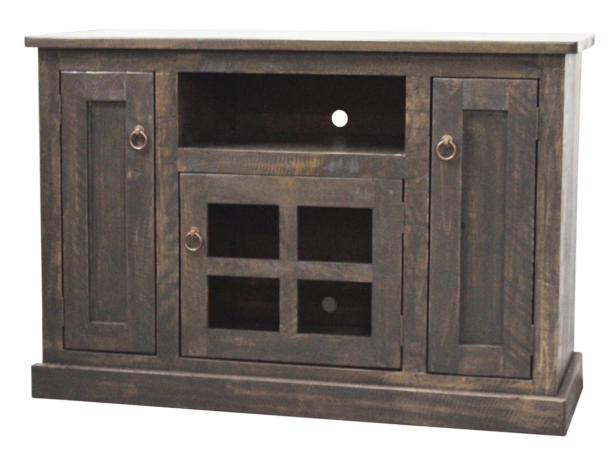 30847RR 47 in. Rustic TV Stand with 2 Fixed Wood Shelves, Rustic Red