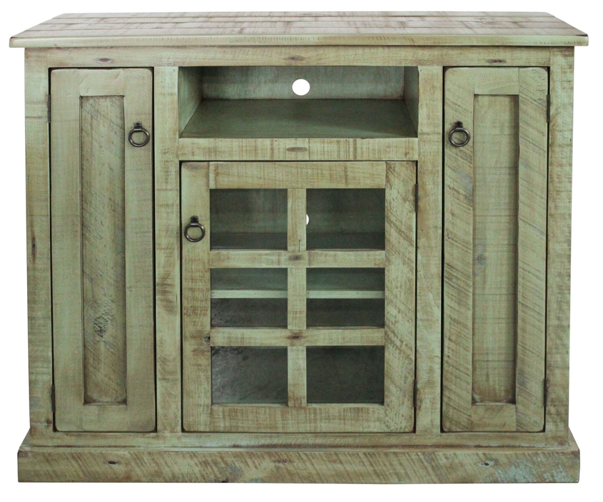 30848RAM Rustic Tall TV Stand with 2 Flat Panel Doors, Rustic Aquamarine