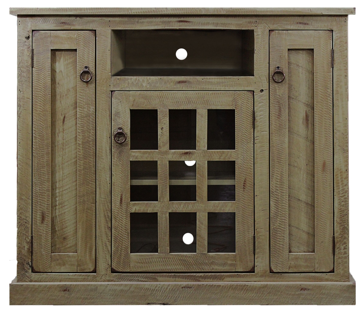 30848RYL Rustic Tall TV Stand with 2 Flat Panel Doors, Rustic Yellow