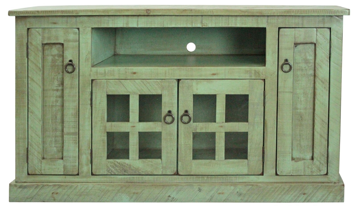 57 in. Rustic TV Stand, Rustic Aquamarine