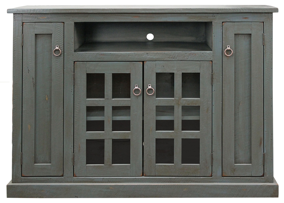 Rustic Tall TV Stand with 2 Flat Panel Doors, Rustic Green