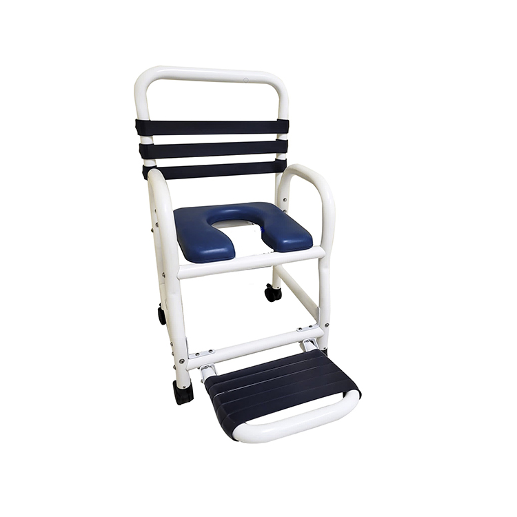 Picture of Deluxe New Era DNE-310-3TWL-FF-NC 18 in. Patent Pending Infection Control Shower Commode Chair with Folding Footrest&#44; Blue & White