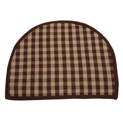 Floor Mat, D Shape - Berry Burgundy Check