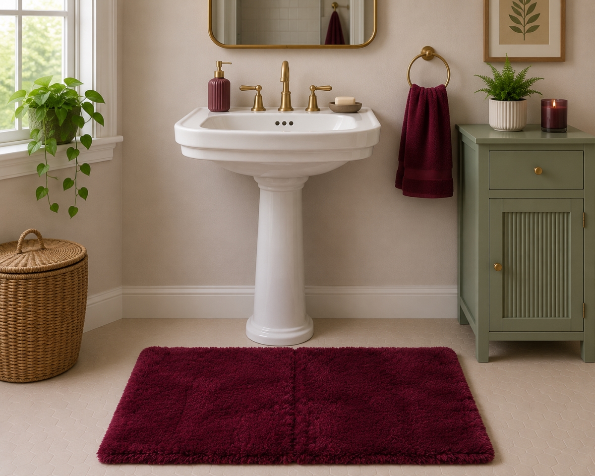 Plain Plush Bathmat, Burgundy