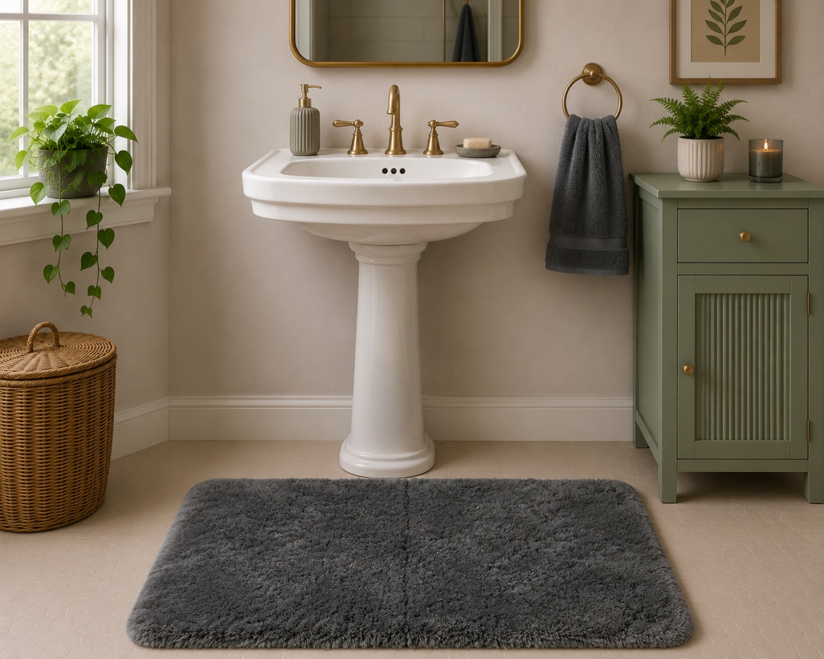 Plain Plush Bathmat, Moss & Olive