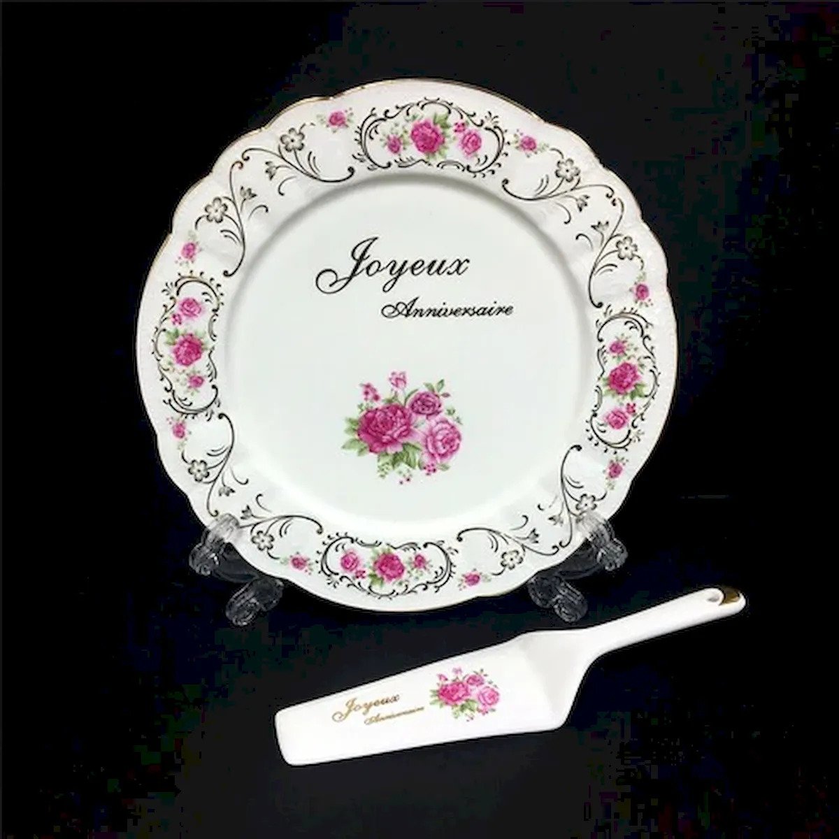 HO-CK7001-JA Joyeux Anniversaire Cake Server & Cake Plate