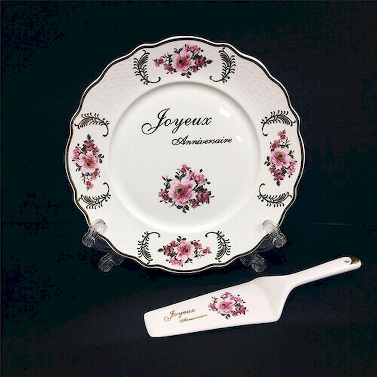 HO-CK7002-JA Joyeux Anniversaire Cake Server & Cake Plate