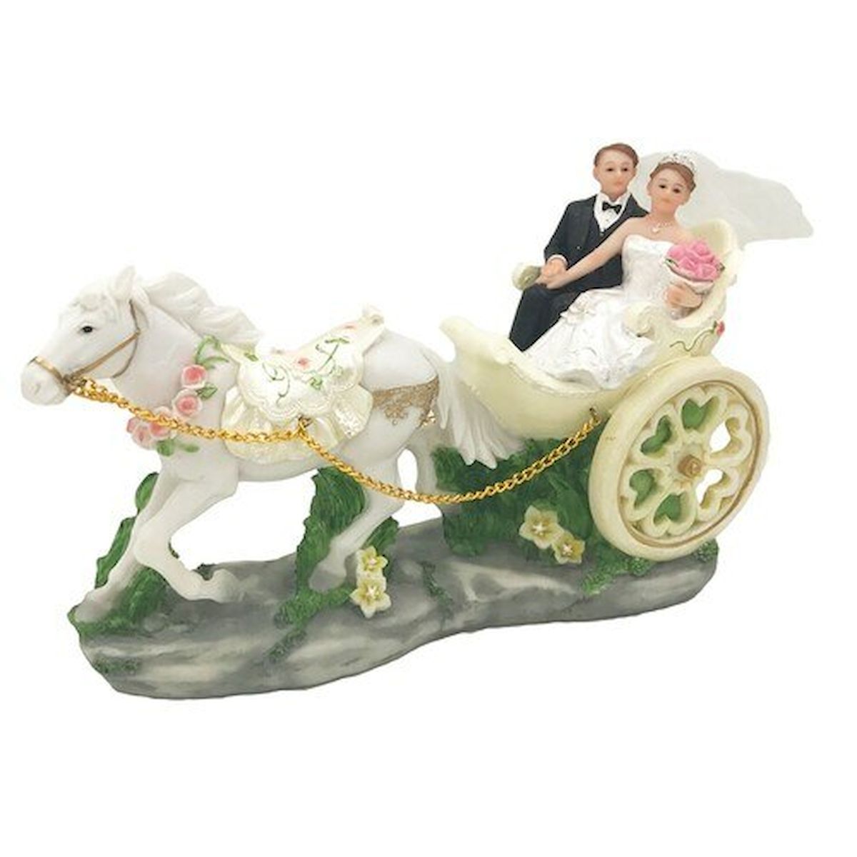 Wedding Couple In A Horse Drawn Carriage Figurine