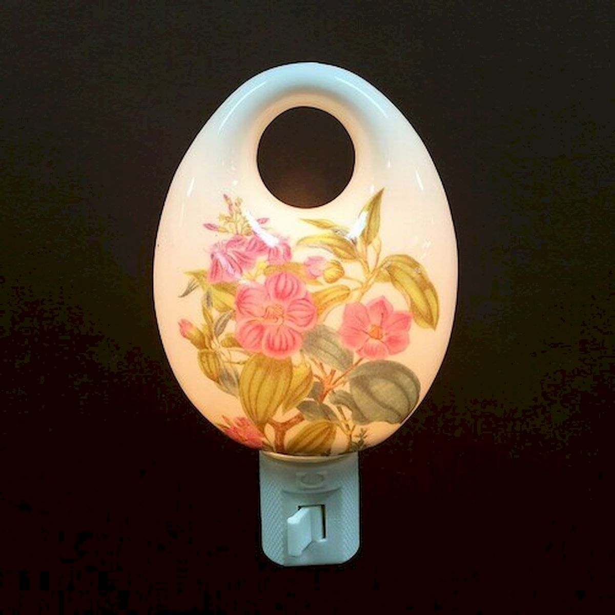 Pink Flowers on An Oval Shaped Night Light