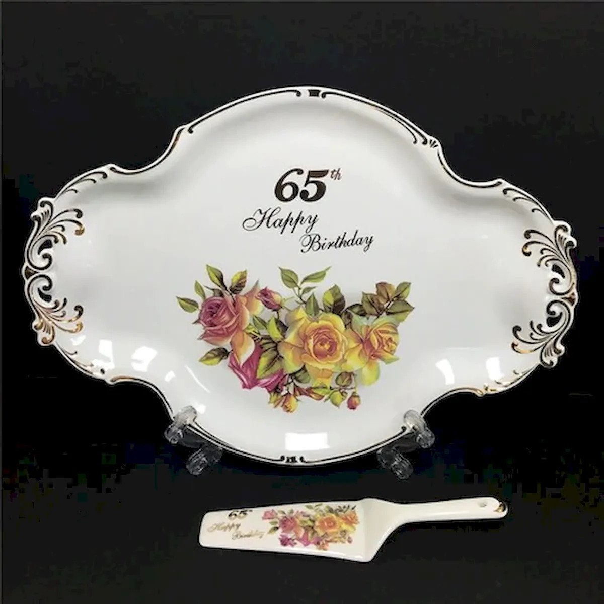 65Th Happy Birthday Roses, Cake Server & Cake Platter