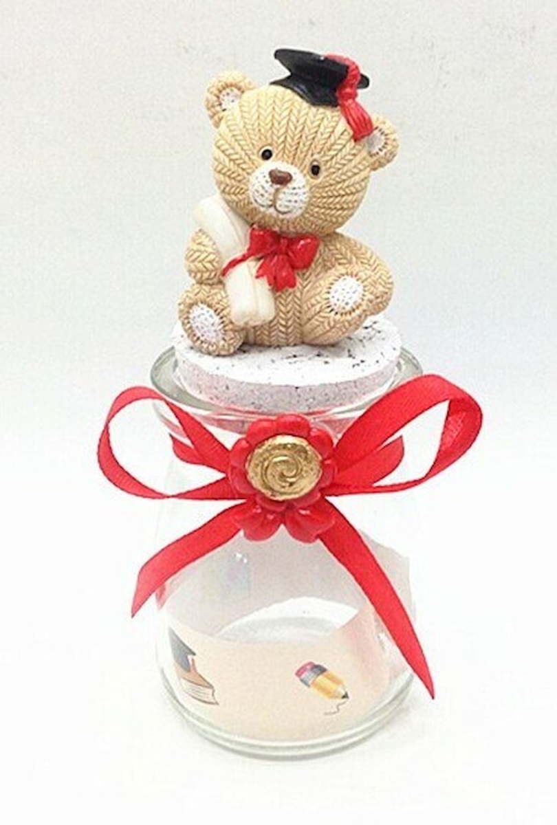 Graduate Bear on A Bottle Figurine