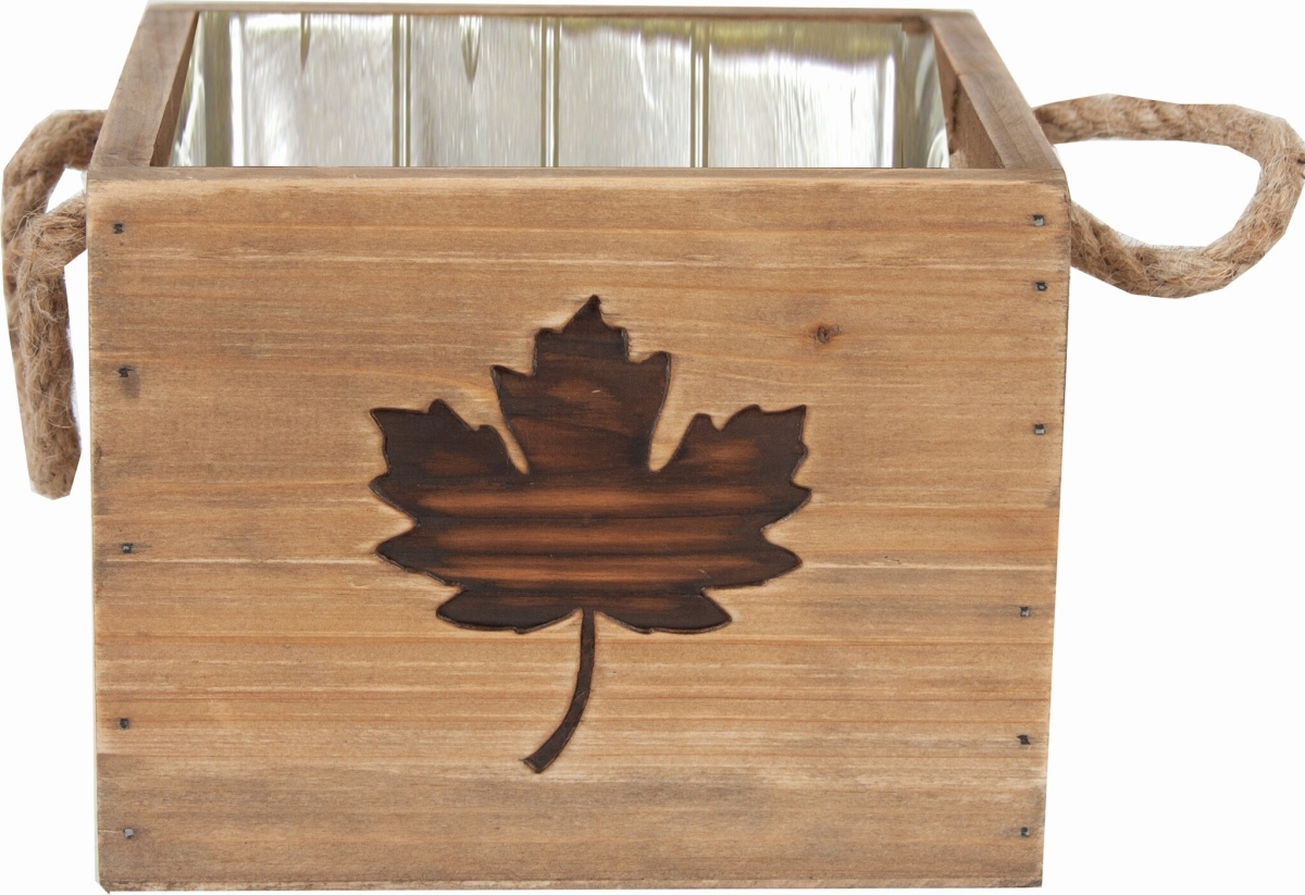 Picture of 212 Main AI-3501ML Square Brown with Burnt Maple Leaf Design & Rope Handles Planter