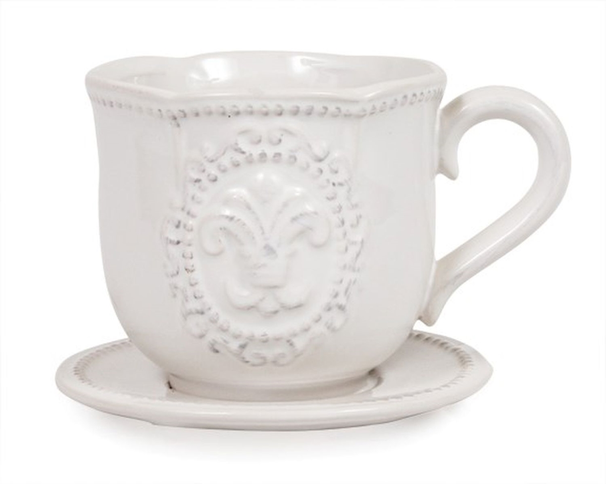 Picture of 212 Main AI-CE95VBW White with Fleur De Lis Pattern Cup & Saucer