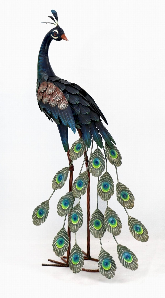 Picture of 212 Main AI-GG9457 Metal Peacock with Tail Feathers Lowered Garden Sculpture