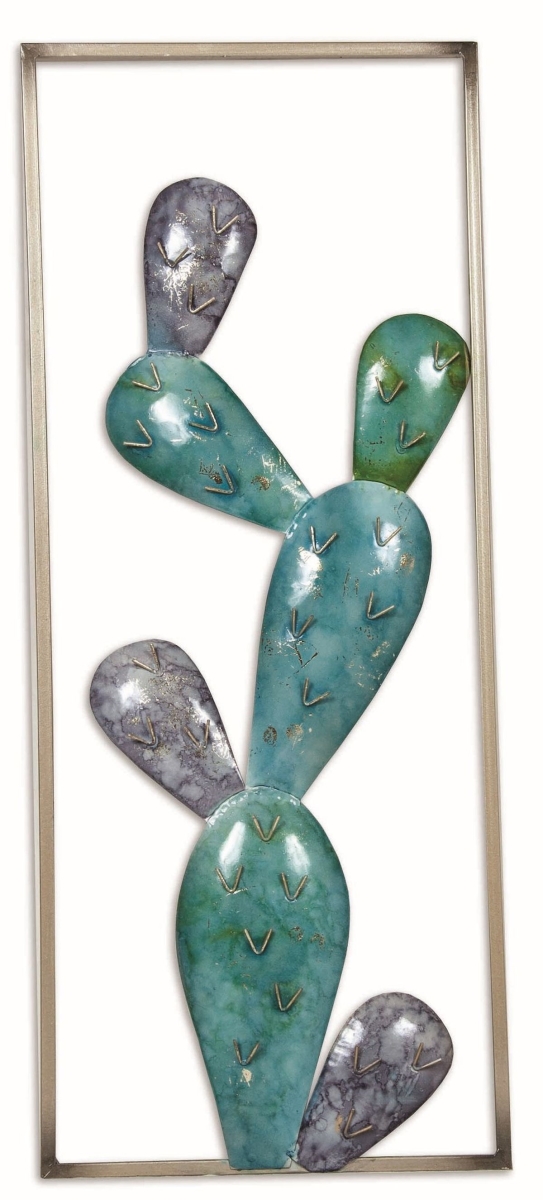 A Metal Cactus in Metal Frame Wall Decor
