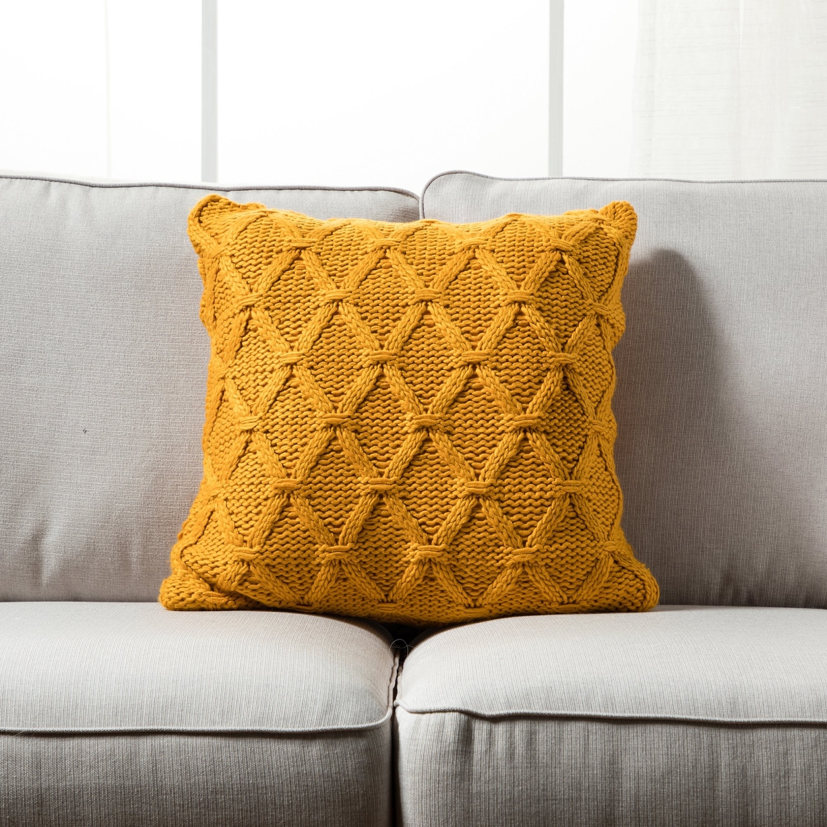 Picture of HUI Home HH-BC1818HUYWOP 18 x 18 in. 23 Banff Cable Chunky Knit Pillow with Polyester Insert&#44; Yellow