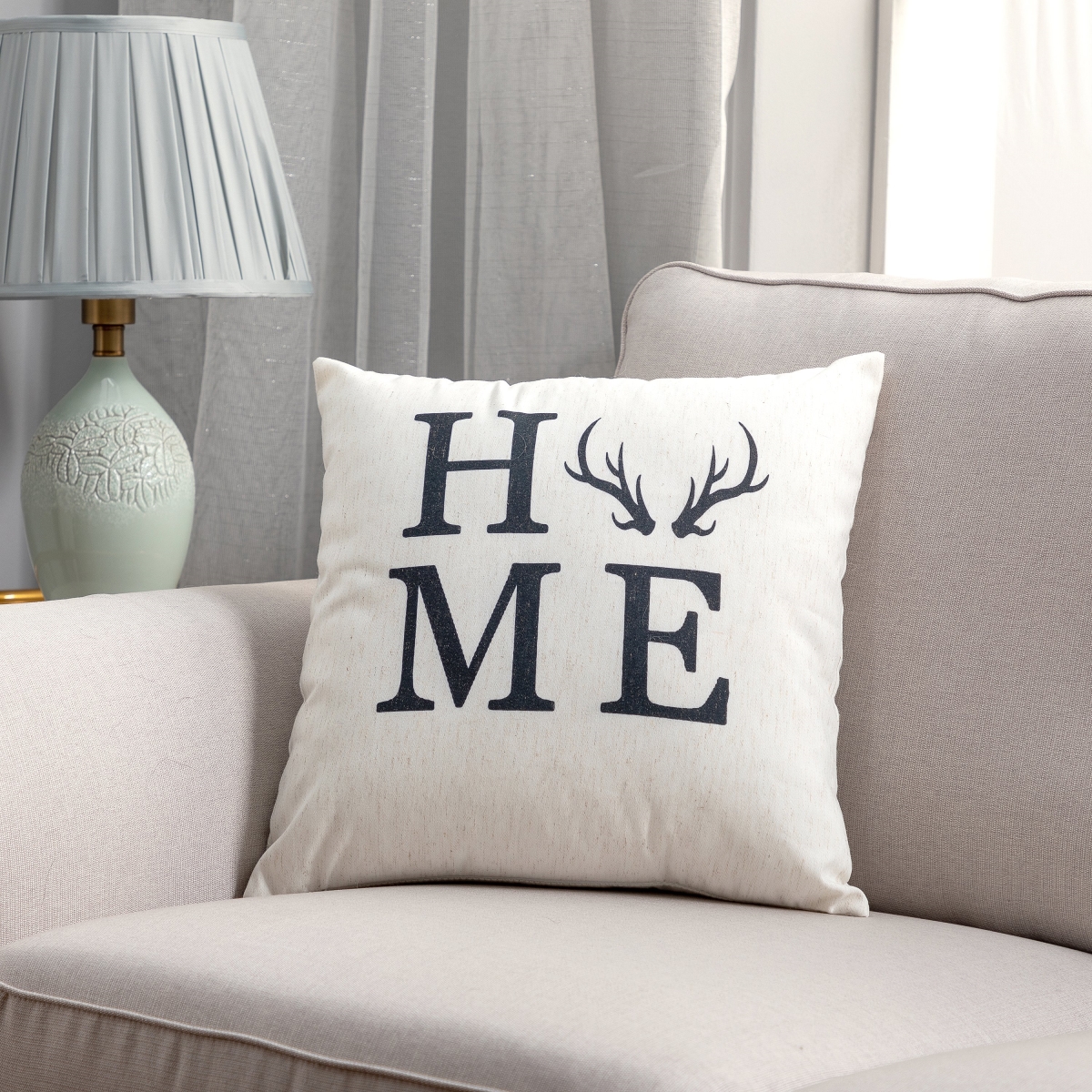 Picture of HUI Home HH-CG1818ICHOOP 18 x 18 in. Home with Antler Pillow with Polyester Insert